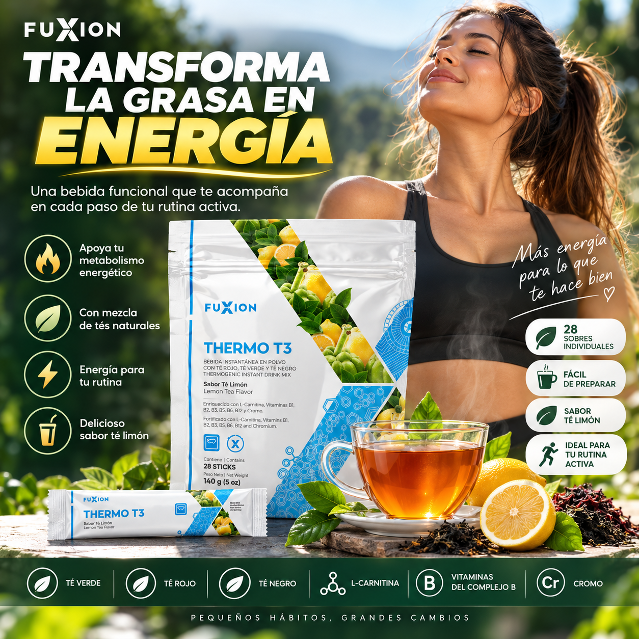 Thermo T3 de Fuxion: bebida funcional sabor té limón para una rutina más activa